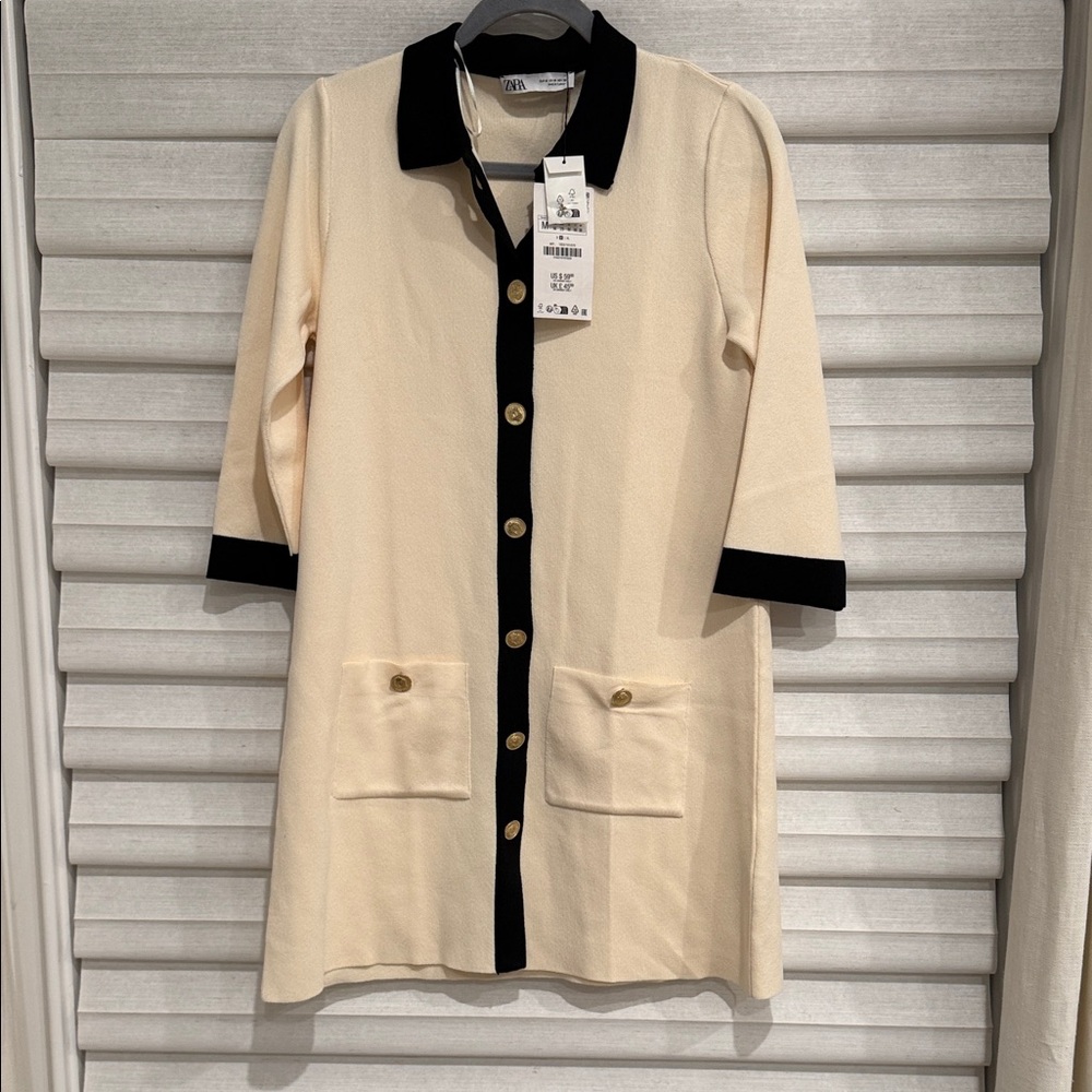 Zara Cream and Black Mini Dress